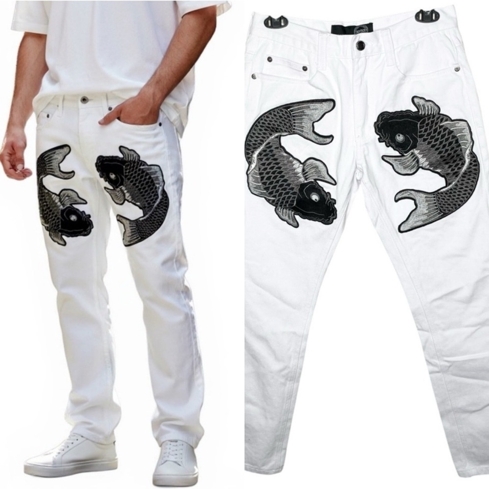 32/32 Koi Fish Embroidered White‎ Jeans